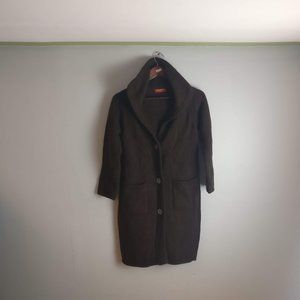 Chocolate BROWN Italian Cashmere Wool blend sweaterdress coatigan front button S